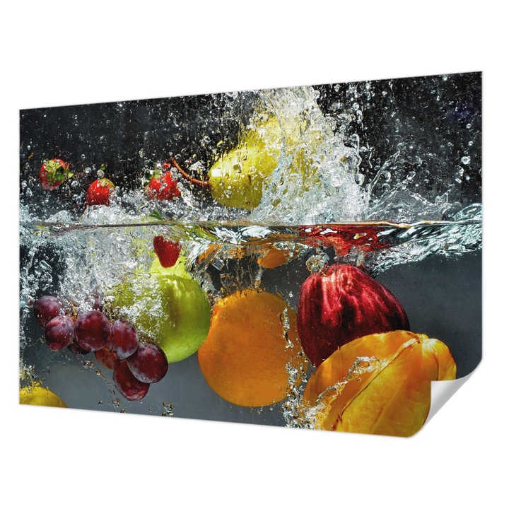Öntapadós Tapéta Fali Dekoráció, Wallfluent, Gyümölcs a vízben, Szürke, 152 x 104 cm, Erős Ragasztó, Modern Belsőépítészeti Dekoráció, 010170060180000006898