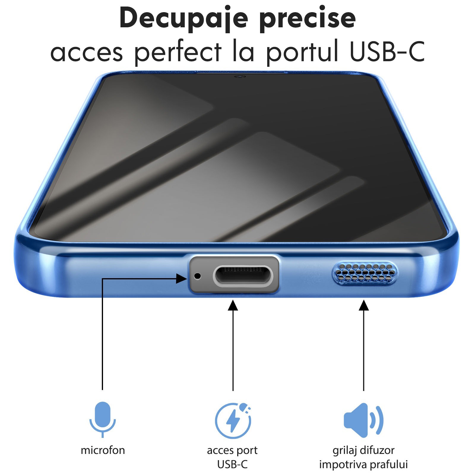 Husă pentru Samsung Galaxy S26, DaDen MagSafe Luxury, Antisoc, Transparentă cu Margini Albastre