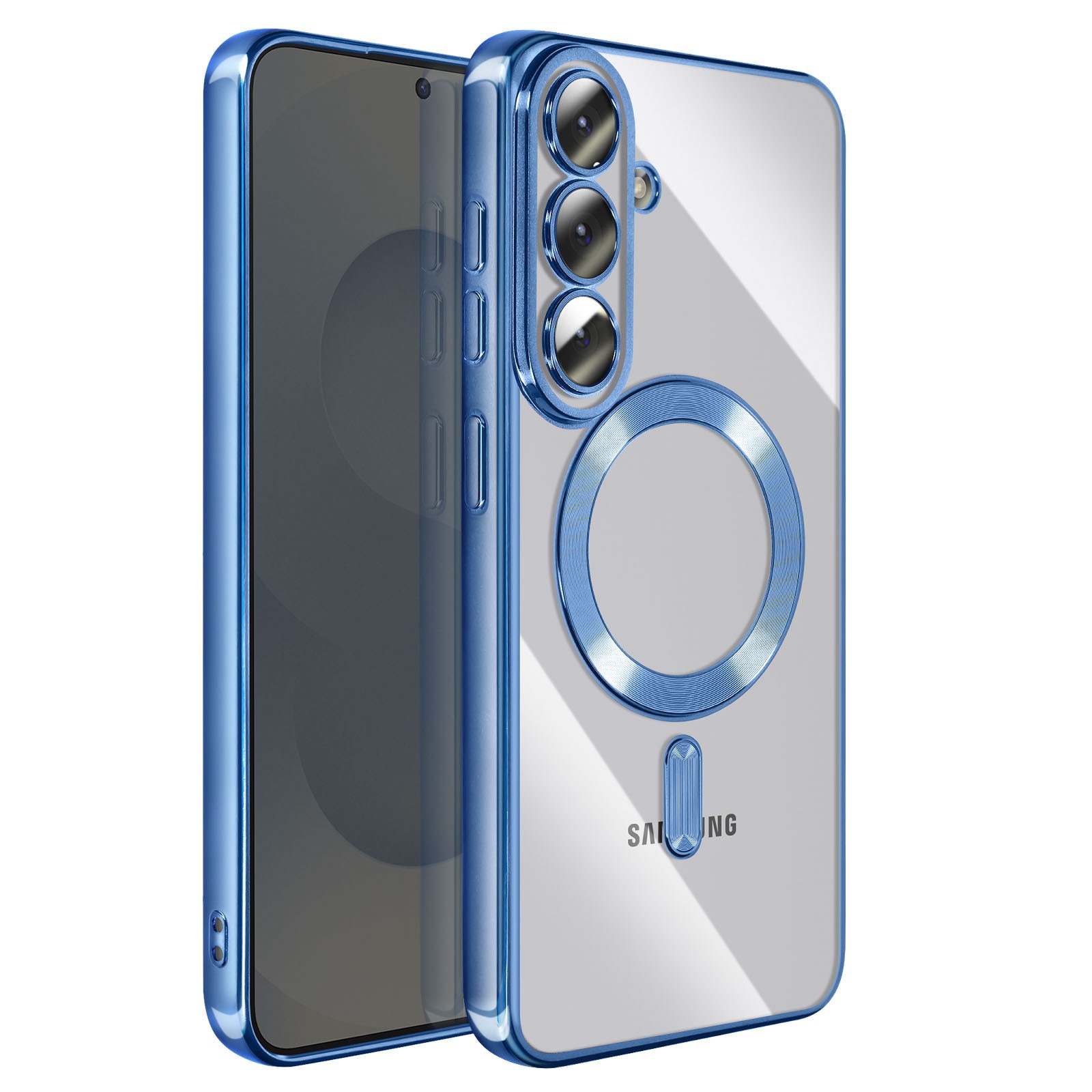 Husă pentru Samsung Galaxy S26, DaDen MagSafe Luxury, Antisoc, Transparentă cu Margini Albastre