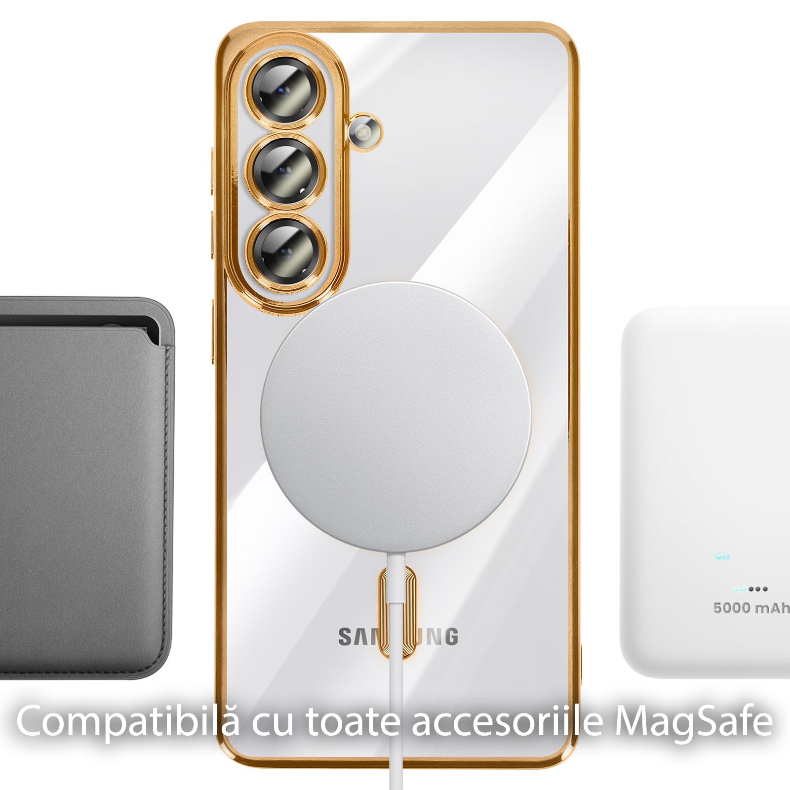 Husa pentru Samsung Galaxy A37 5G Daden® Magsafe Luxury compatibil cu protectie camera, Ultra Protectie, Transparenta cu margini aurii