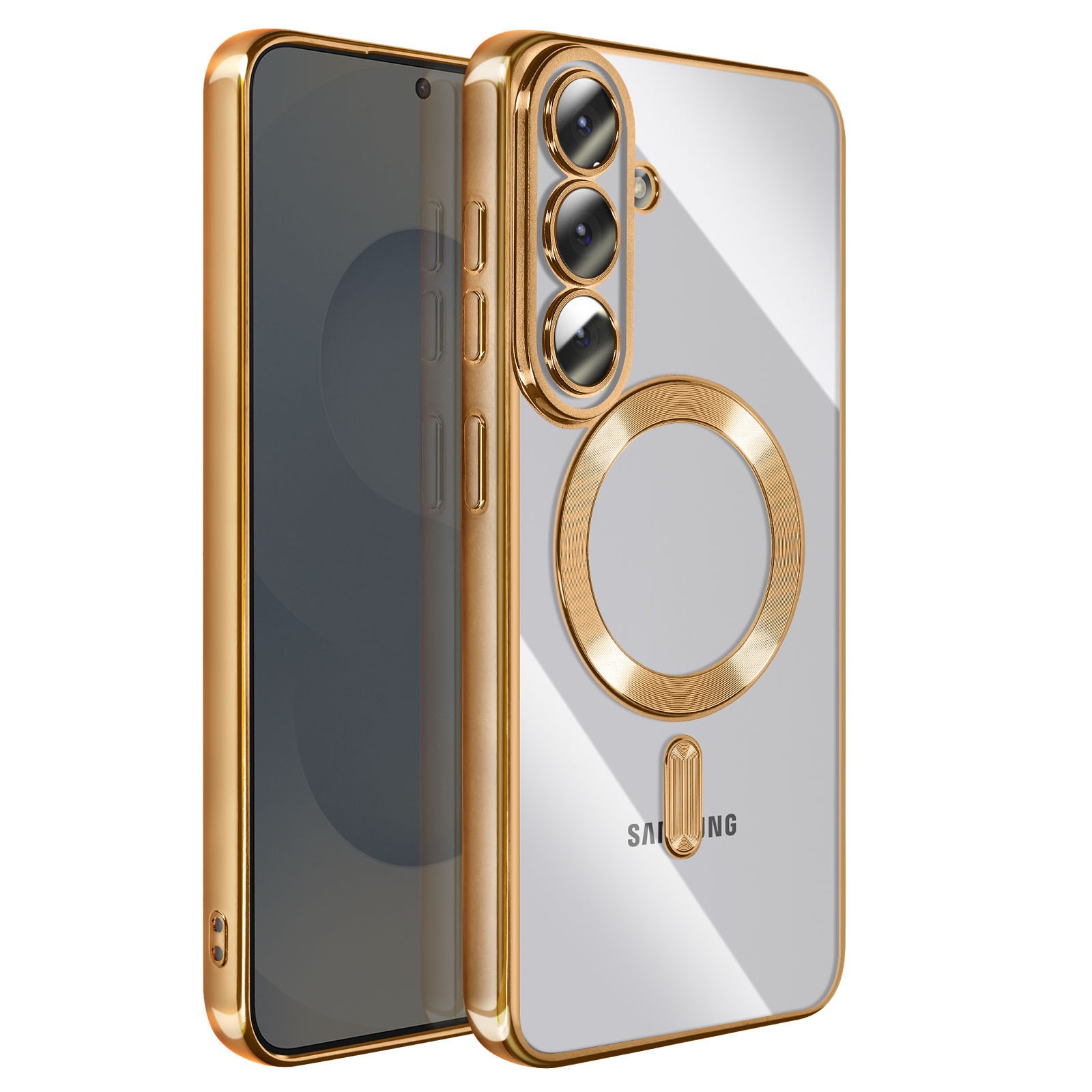 Husa pentru Samsung Galaxy A37 5G Daden® Magsafe Luxury compatibil cu protectie camera, Ultra Protectie, Transparenta cu margini aurii