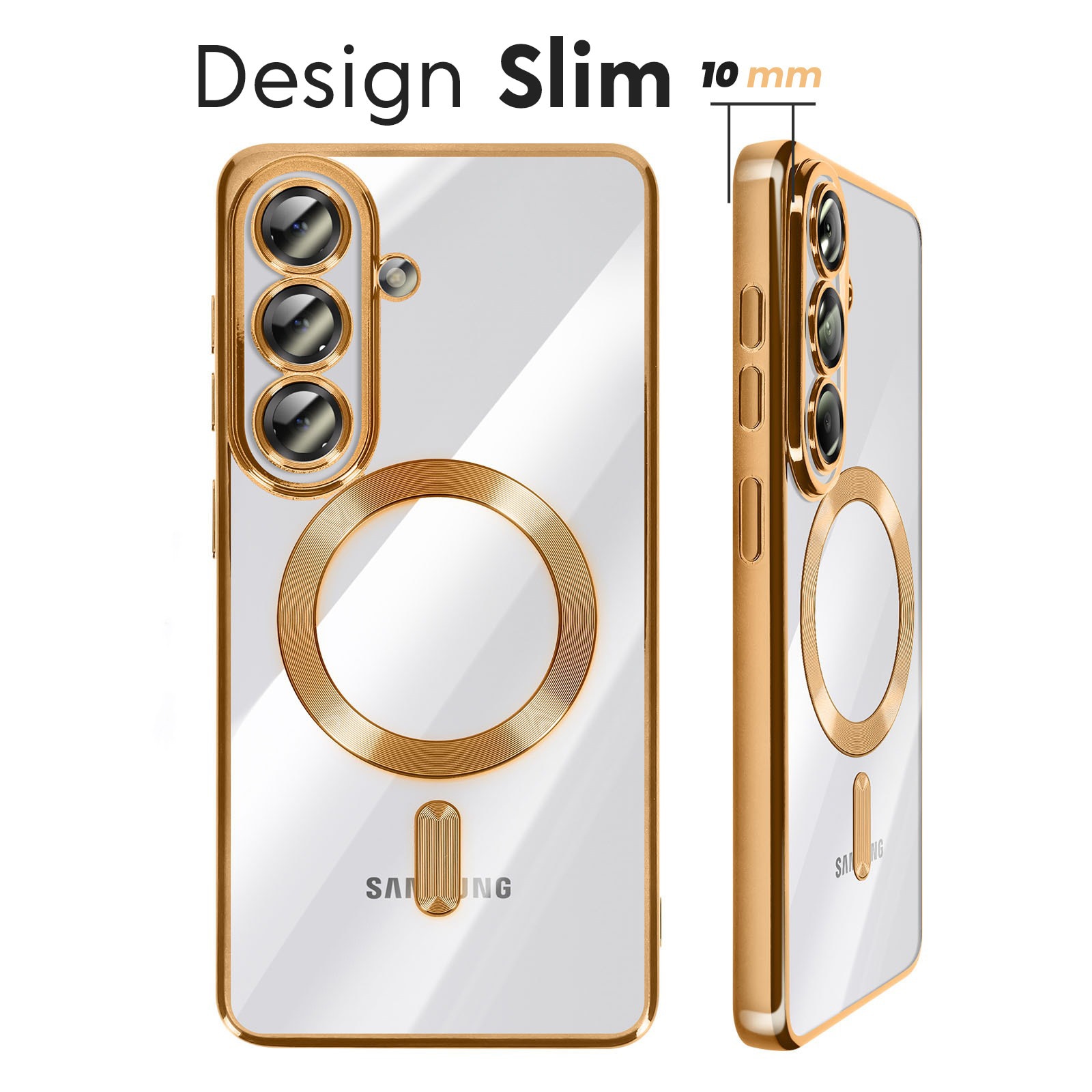 Husa pentru Samsung Galaxy A37 5G Daden® Magsafe Luxury compatibil cu protectie camera, Ultra Protectie, Transparenta cu margini aurii
