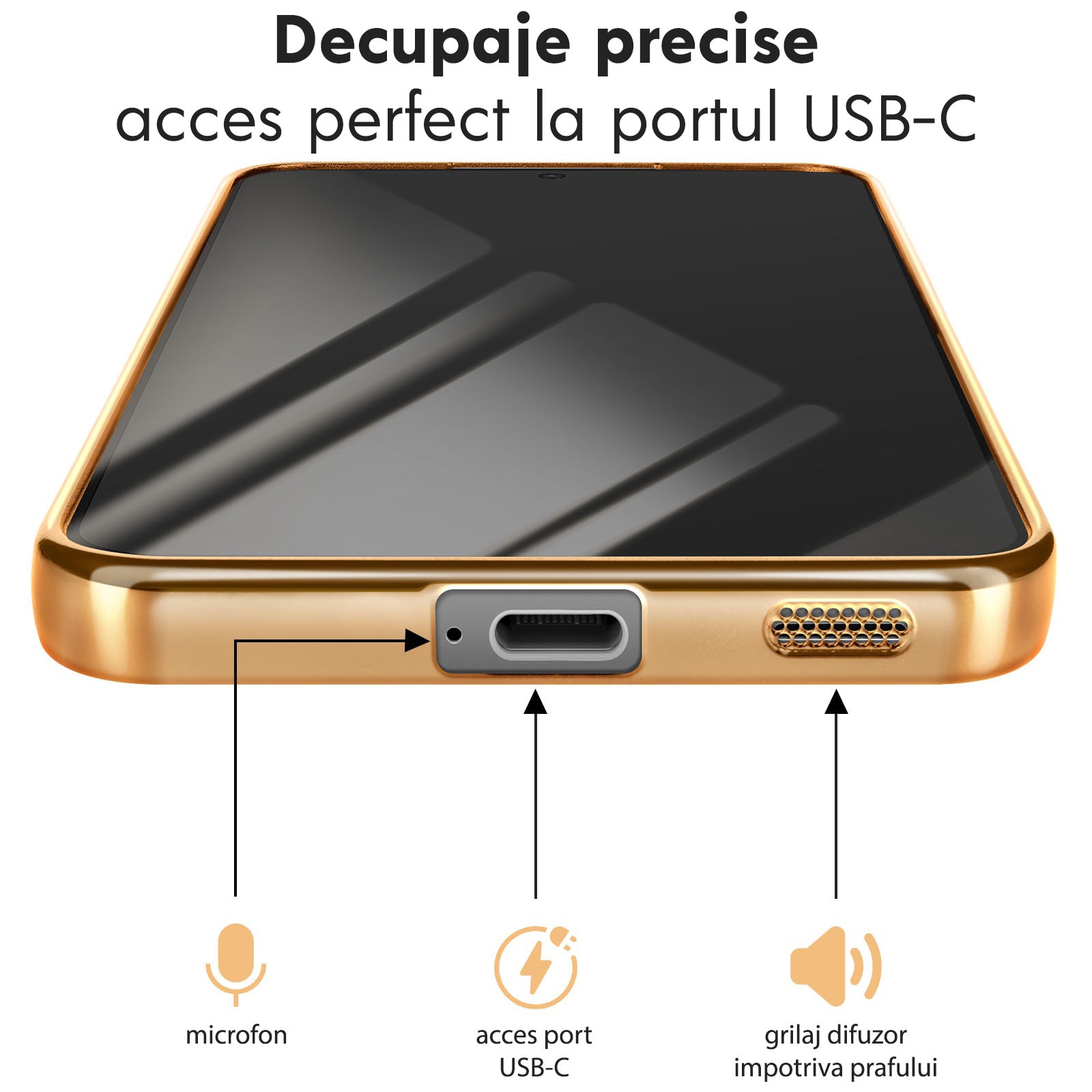 Husa pentru Samsung Galaxy A37 5G Daden® Magsafe Luxury compatibil cu protectie camera, Ultra Protectie, Transparenta cu margini aurii