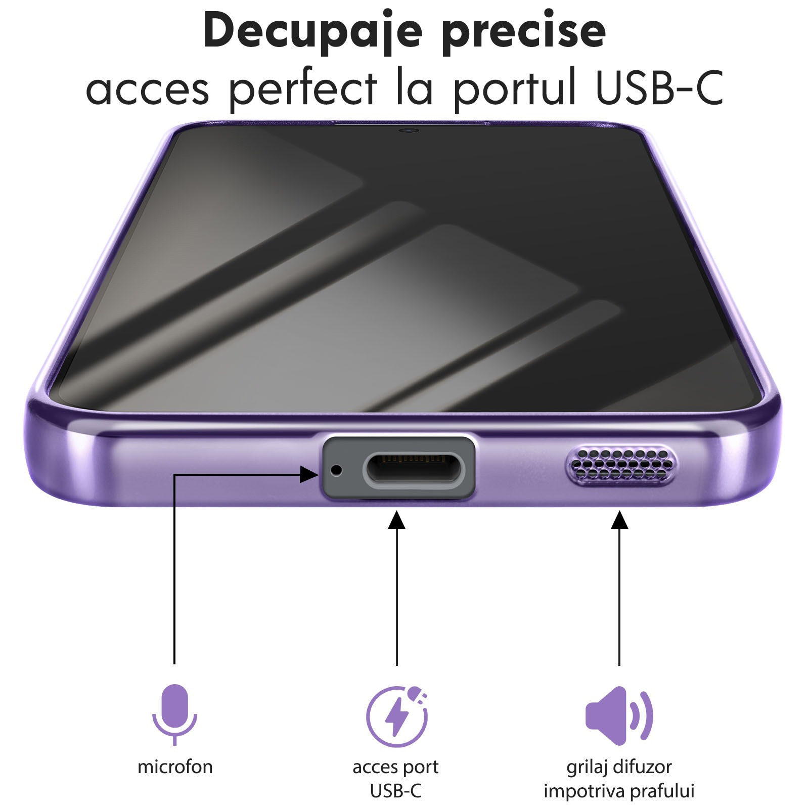 Husă pentru Samsung Galaxy S26, DaDen MagSafe Luxury, Protecție Antisoc, Transparentă cu Margini Mov