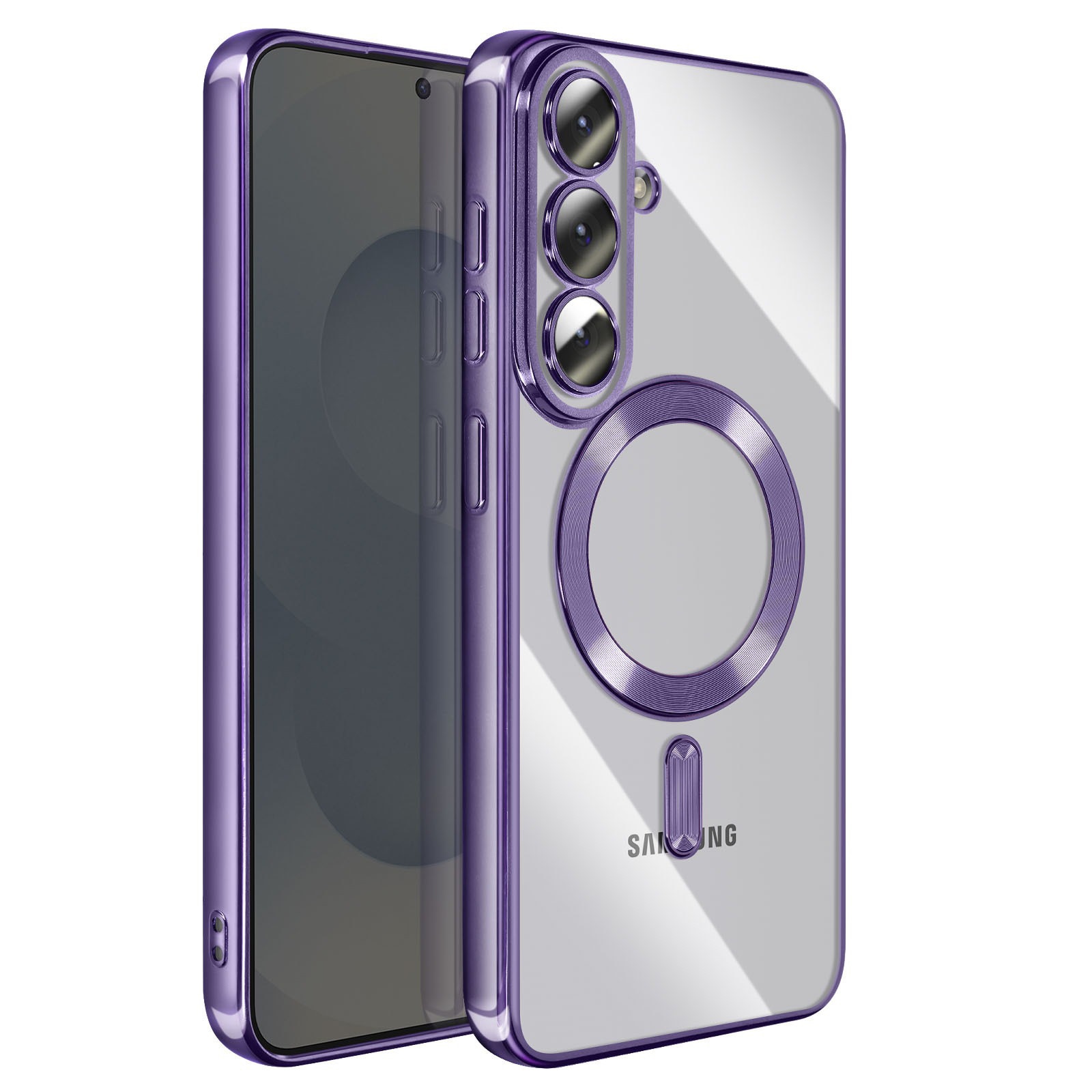 Husă pentru Samsung Galaxy S26, DaDen MagSafe Luxury, Protecție Antisoc, Transparentă cu Margini Mov