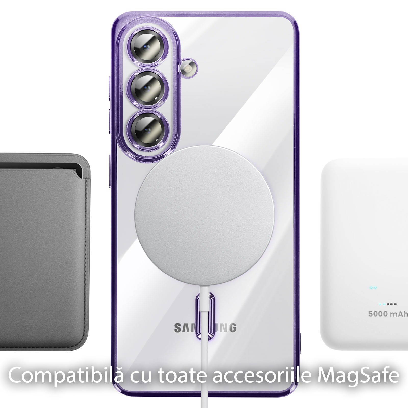 Husă pentru Samsung Galaxy S26, DaDen MagSafe Luxury, Protecție Antisoc, Transparentă cu Margini Mov