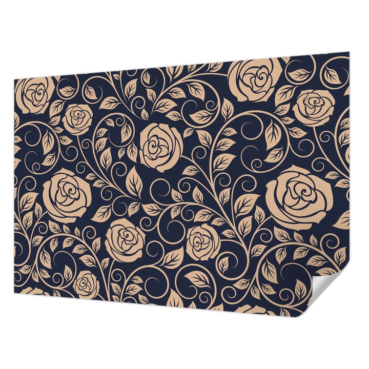 Öntapadós Tapéta Fali Dekoráció, Wallfluent, Romantikus virágok, Tengerészkék, 152 x 104 cm, Dekoráció, Falra, 010170060180000012886