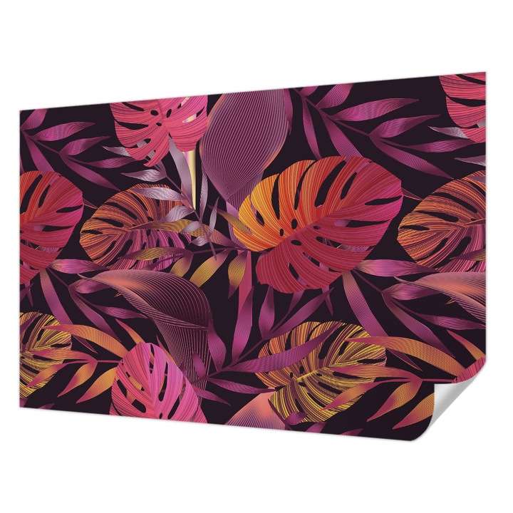 Öntapadós Tapéta Falra, Wallfluent, Egzotikus levelek, Fekete, 152 x 104 cm, Klasszikus, Könnyen Felszerelhető, 010170060180000013043