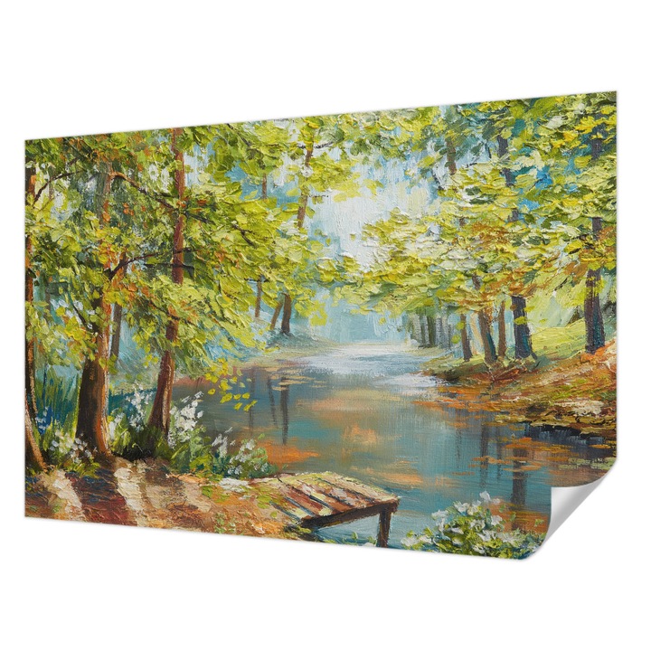 Öntapadós Dekor Tapéta, Wallfluent, Idilli tó, Zöld, 152 x 104 cm, Nappaliba, Konyhába, 010170060180000016992