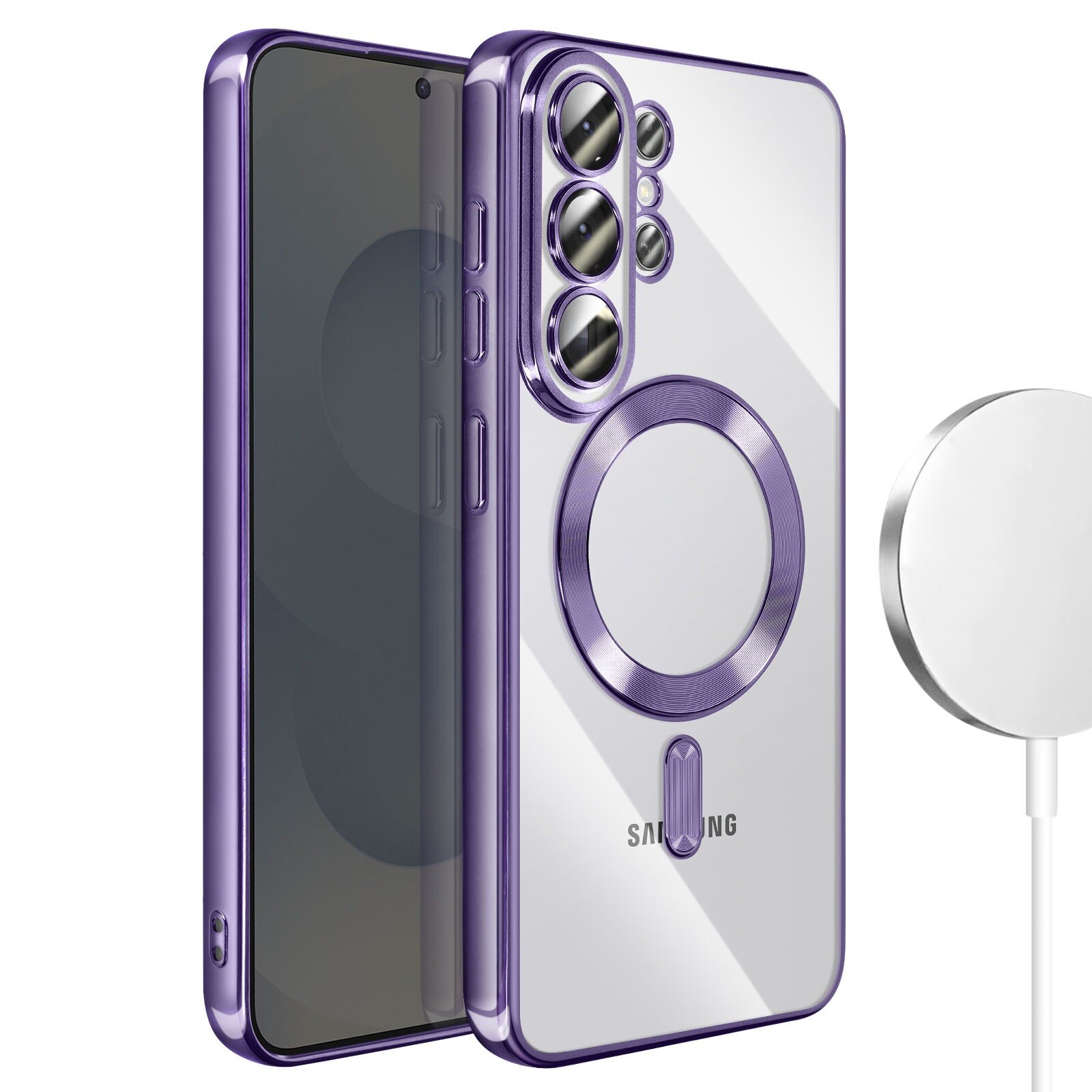 Husă transparentă cu margini mov pentru Samsung Galaxy S26 Ultra, DaDen MagSafe Luxury, protecție antisoc, design slim