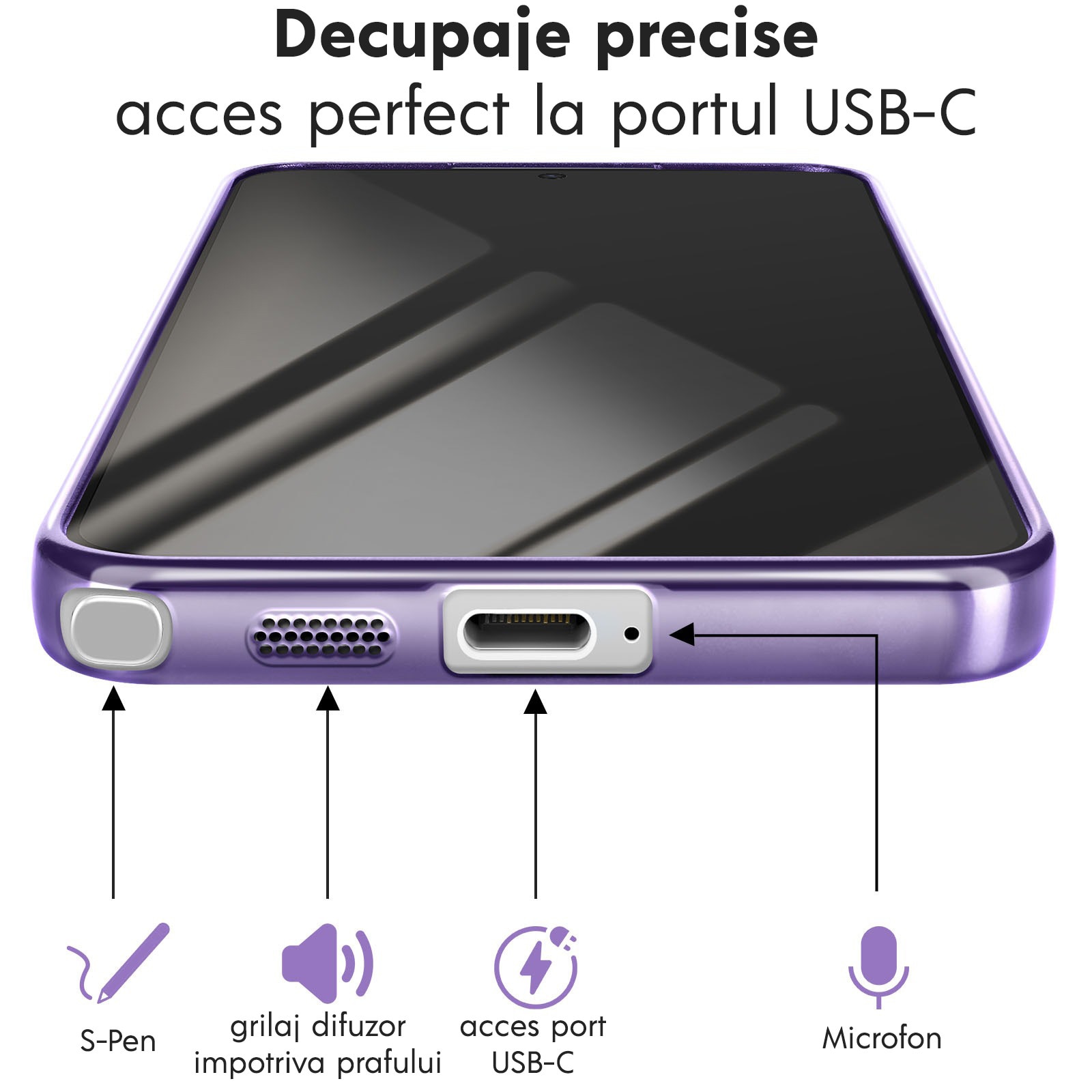 Husă transparentă cu margini mov pentru Samsung Galaxy S26 Ultra, DaDen MagSafe Luxury, protecție antisoc, design slim