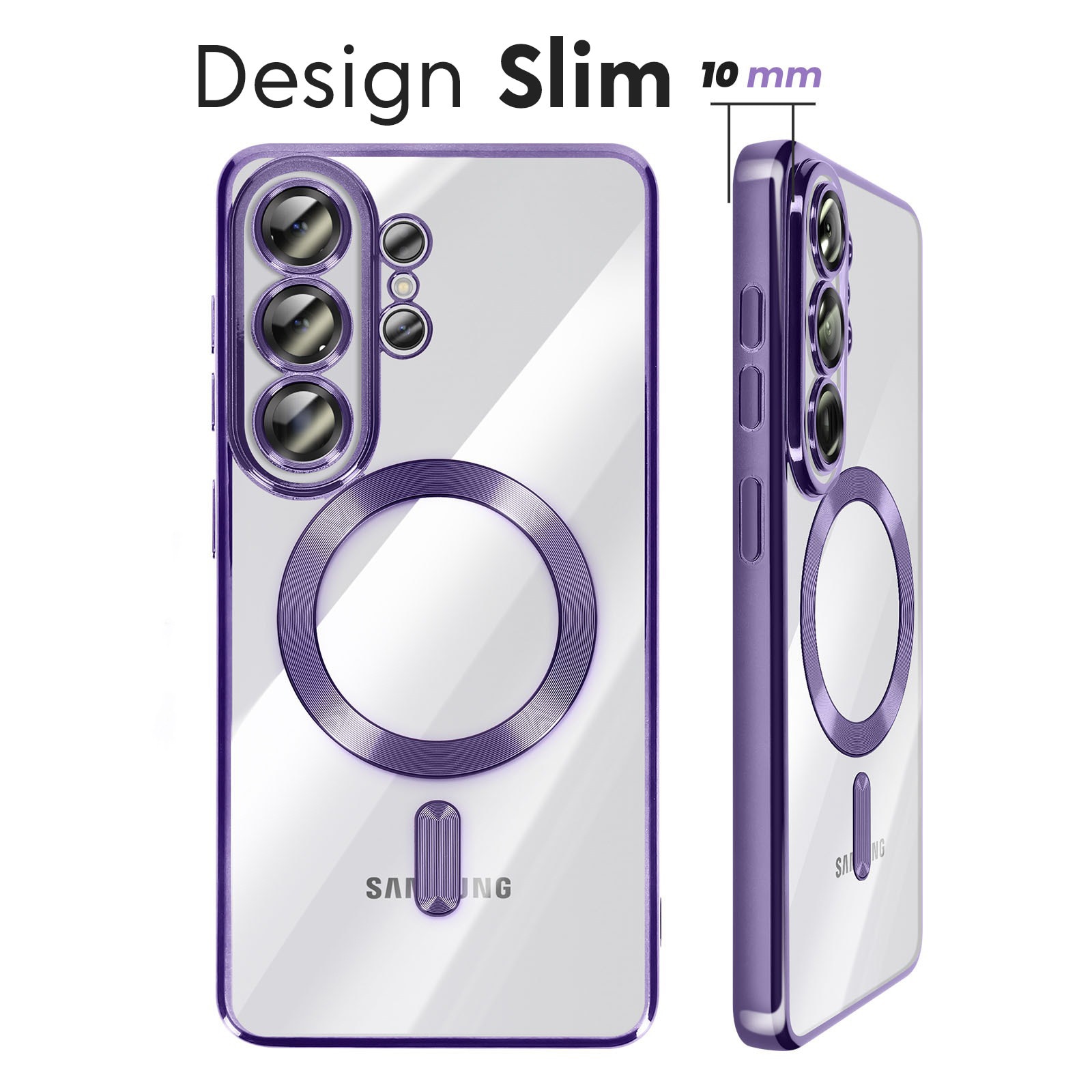 Husă transparentă cu margini mov pentru Samsung Galaxy S26 Ultra, DaDen MagSafe Luxury, protecție antisoc, design slim