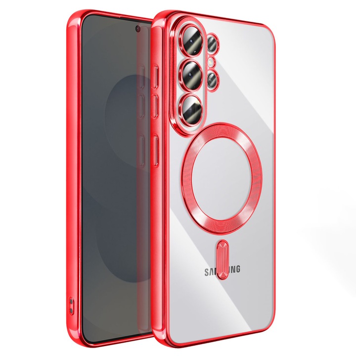 Husă pentru Samsung Galaxy S26 Ultra, DaDen MagSafe Luxury, Antisoc, Transparentă cu Margini Roșii