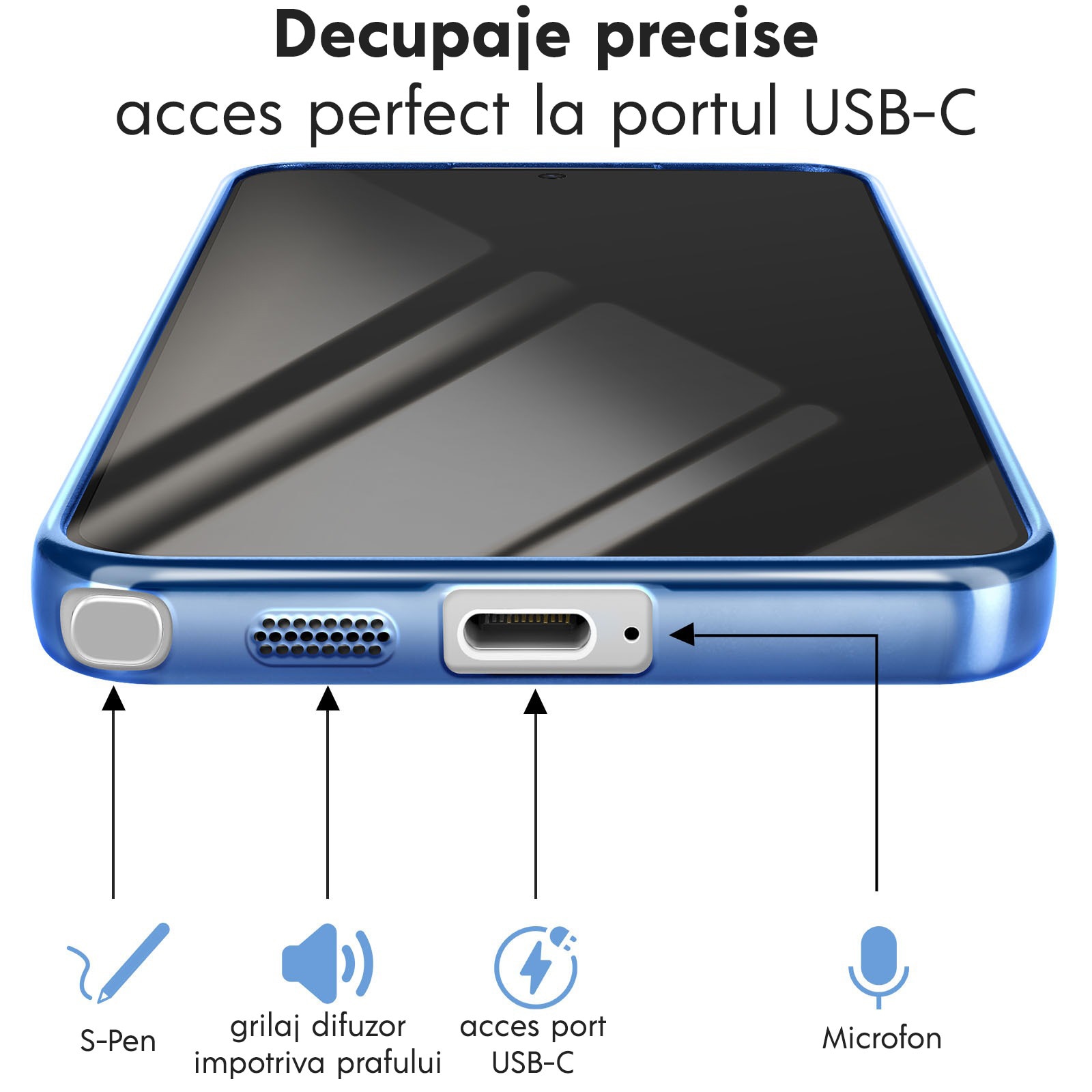 Husă pentru Samsung Galaxy S26 Ultra, DaDen MagSafe Luxury, Antisoc, Transparentă cu Margini Albastre