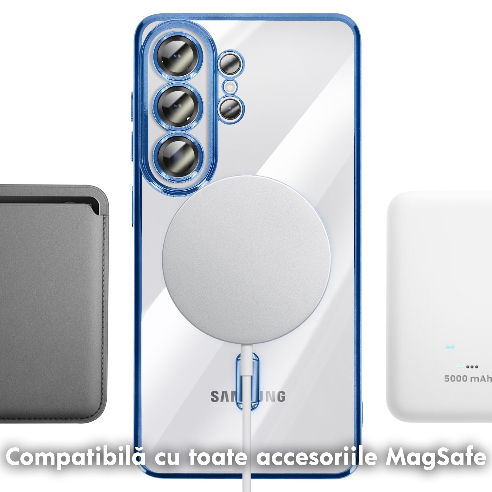 Husă pentru Samsung Galaxy S26 Ultra, DaDen MagSafe Luxury, Antisoc, Transparentă cu Margini Albastre