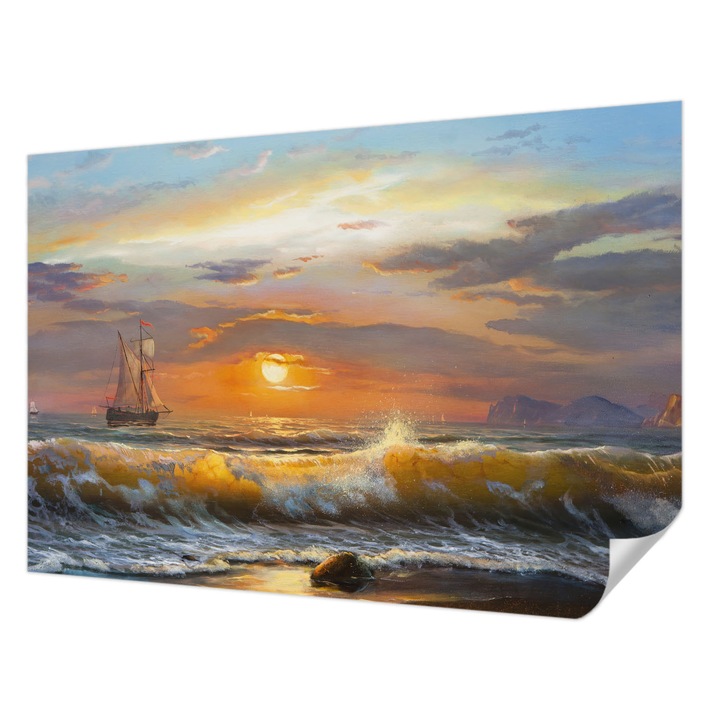 Öntapadós Dekor Tapéta, Wallfluent, Tengeri panoráma, Kék, 152 x 104 cm, Modern Dizájn, Könnyen Felszerelhető És Tisztítható, 010170060180000018550