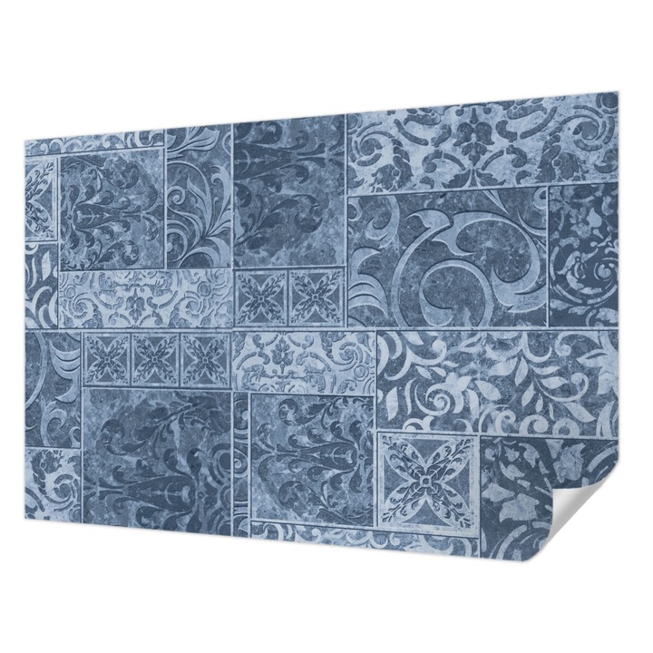 Öntapadós Tapéta Falra, Wallfluent, Növényi díszek, Kék, 152 x 104 cm, Erős Ragasztó, Modern Belsőépítészeti Dekoráció, 010170060180000020295