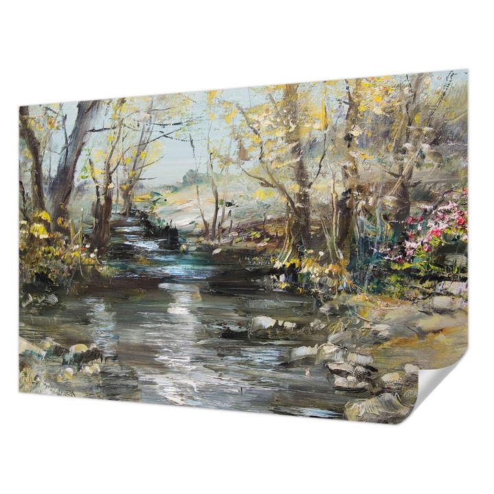 Öntapadós Dekor Tapéta, Wallfluent, Erdei patak, Zöld, 152 x 104 cm, Fali Dekoráció, Nedvesség- És Foltálló, 010170060180000018696