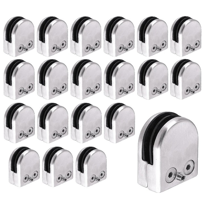 Set Cleme pentru polite sticla, inox, 8-10mm, 4.3x2.4x5.5cm, 20 bucati