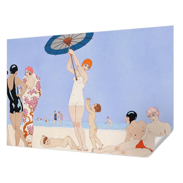 Öntapadós Fotótapéta Falra, Wallfluent, Retro strand, Kék, 152 x 104 cm, Könnyen Tisztítható, Nedvességálló, 010170060180000031849