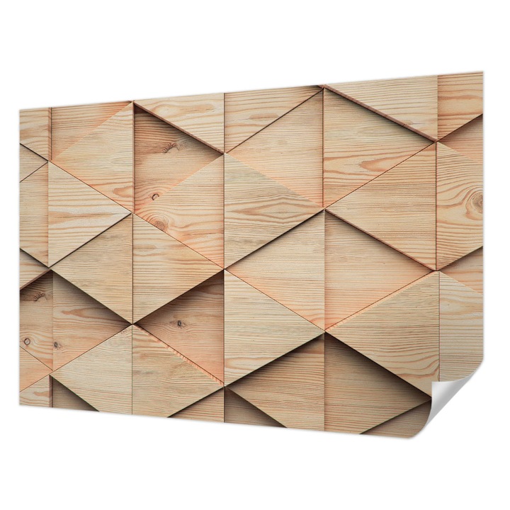 Öntapadós Tapéta Fali Dekoráció, Wallfluent, Fa mozaik, Bézs, 152 x 104 cm, Modern Dizájn, Könnyen Felszerelhető És Tisztítható, 010170060180000056574