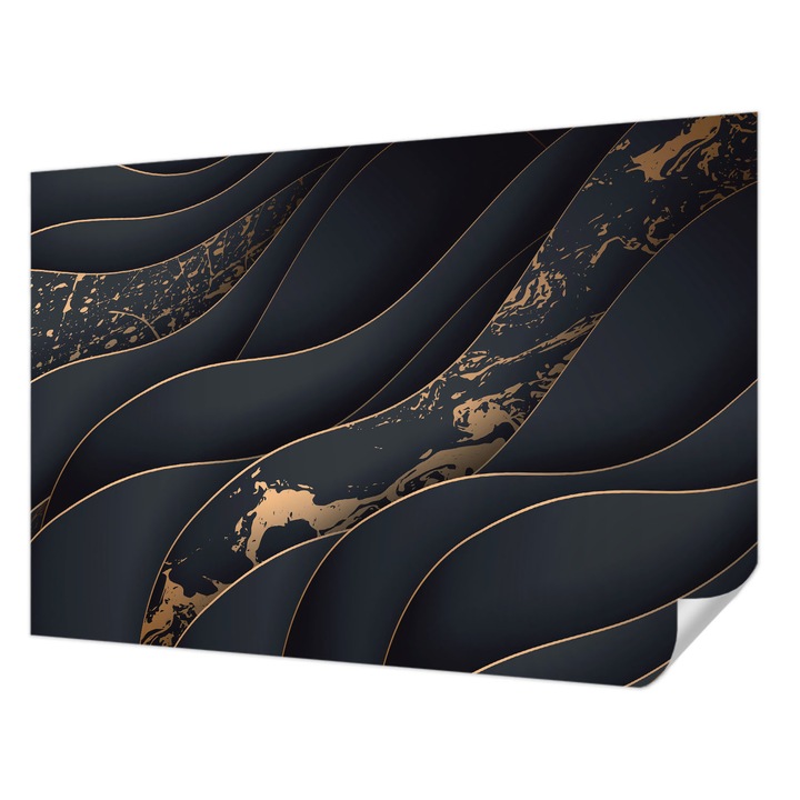 Tapet Autocolant De Perete, Wallfluent, Valuri elegante, Negru, 152 x 104 cm, Pentru Baie, Bucatarie, 010170060180000056605