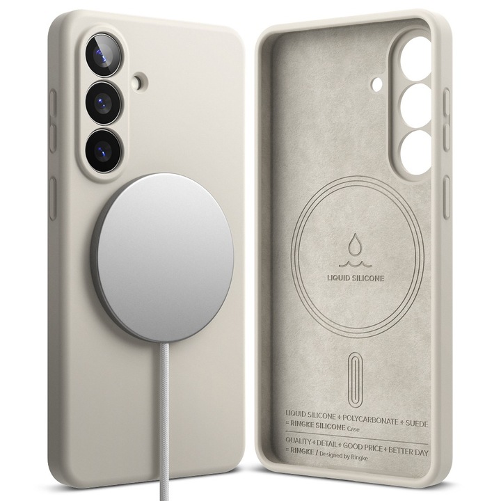 Carcasa Ringke pentru Samsung Galaxy S26 Plus, Silicon MagSafe, Gri Stone, Incarcare wireless