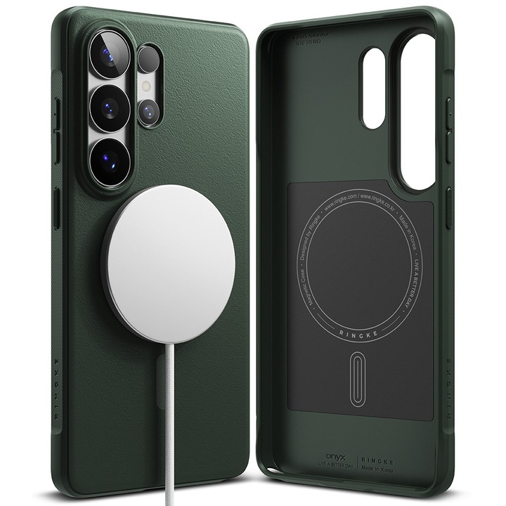Husă Ringke Onyx MagSafe pentru Samsung Galaxy S26 Ultra, verde închis, protecție completă, material TPU