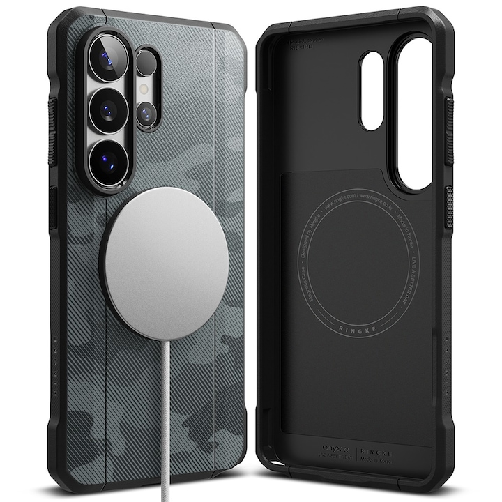 Husa Ringke Onyx Alpha MagSafe pentru Samsung Galaxy S26 Ultra, Negru/Camuflaj, Antisoc, TPU