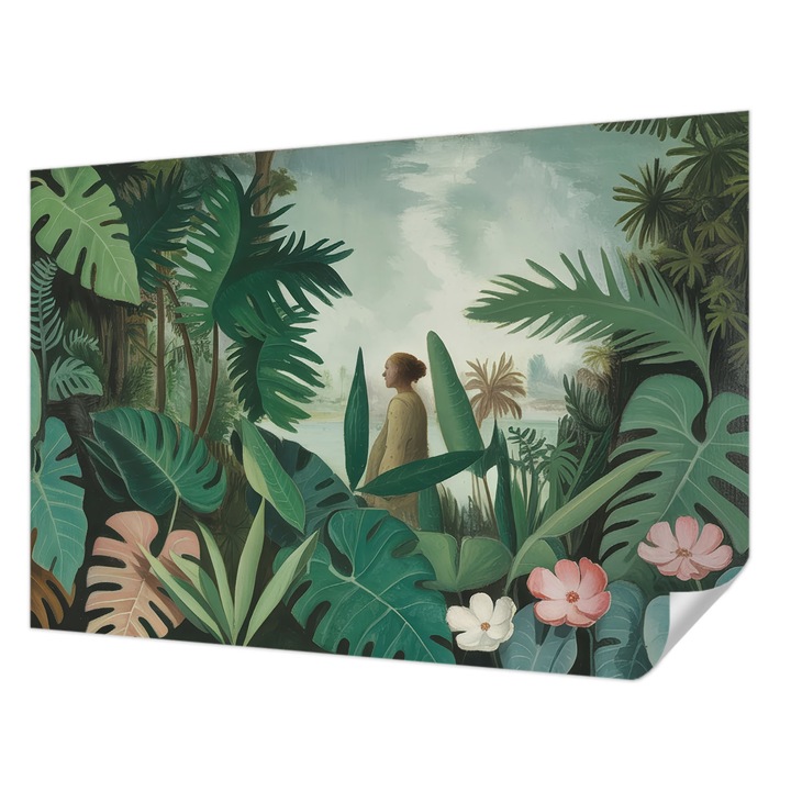 Öntapadós Dekor Tapéta, Wallfluent, Egzotikus dzsungel, Zöld, 152 x 104 cm, Klasszikus, Könnyen Felszerelhető, 010170060180000284712