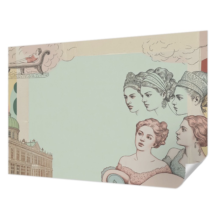 Öntapadós Tapéta Falra, Wallfluent, Klasszikus kollázs, Bézs, 152 x 104 cm, Nappaliba, Konyhába, 010170060180000284731