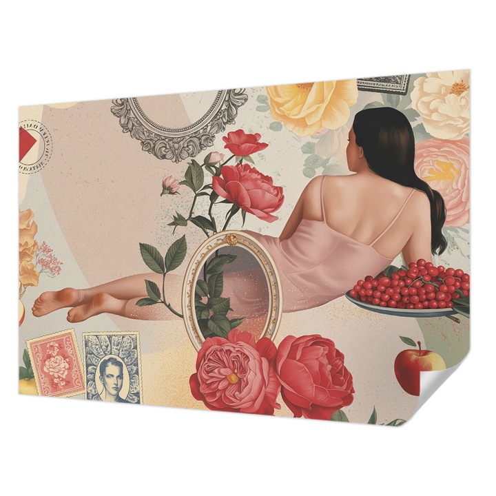 Tapet Textil Autocolant, Wallfluent, Eleganta florala, Bej, 152 x 104 cm, Pentru Perete, Rezistente La Apa, Umiditate Si Pete, 010170060180000284743