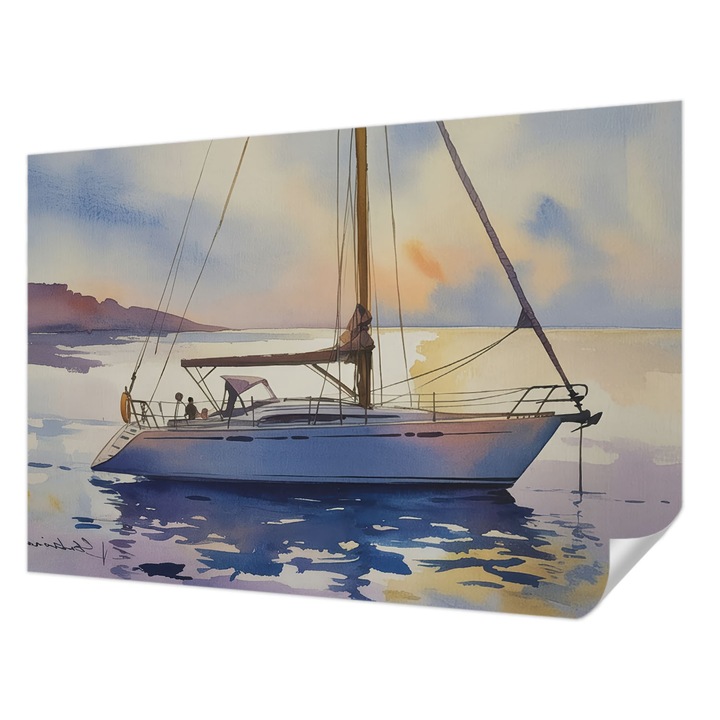 Öntapadós Tapéta Falra, Wallfluent, Vitorláshajó Nyugat, Kék, 152 x 104 cm, Modern Dizájn, Könnyen Felszerelhető És Tisztítható, 010170060180000284758