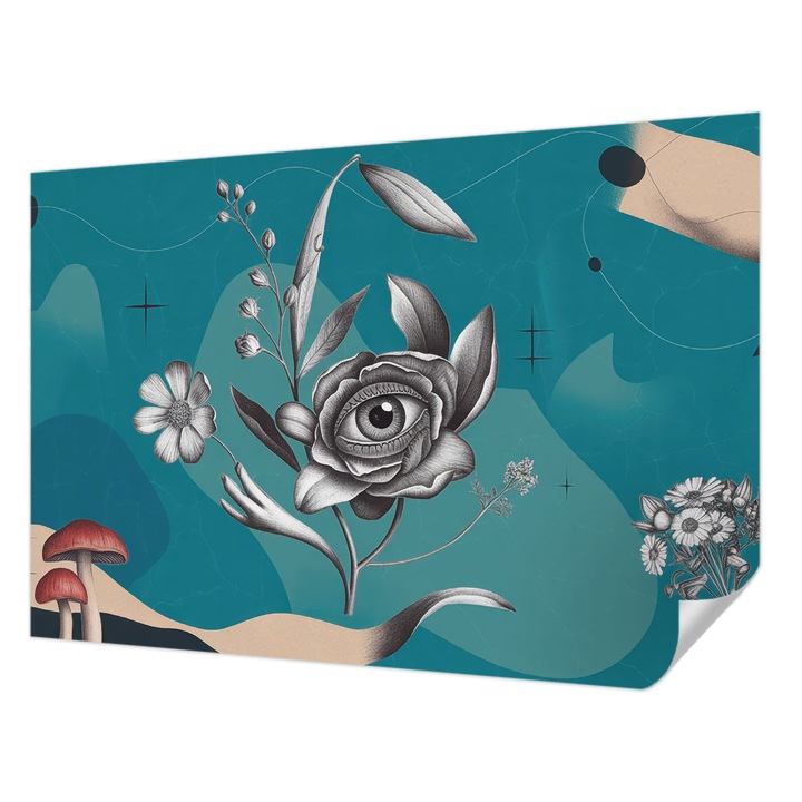 Öntapadós Tapéta Falra, Wallfluent, Virágszem, Kék, 152 x 104 cm, Előszobába, Hálószobába, 010170060180000284730