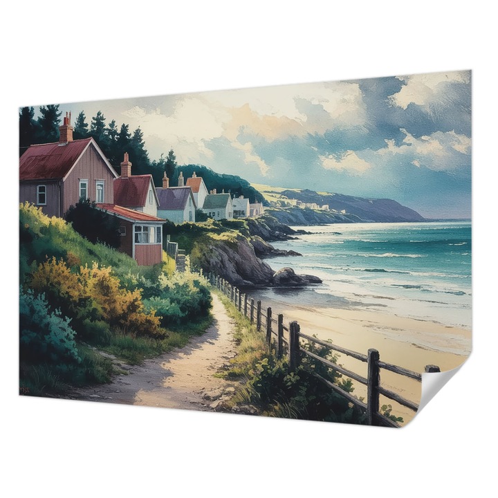 Öntapadós Dekor Tapéta, Wallfluent, Sziklaházak, Zöld, 152 x 104 cm, Nappaliba, Konyhába, 010170060180000284778