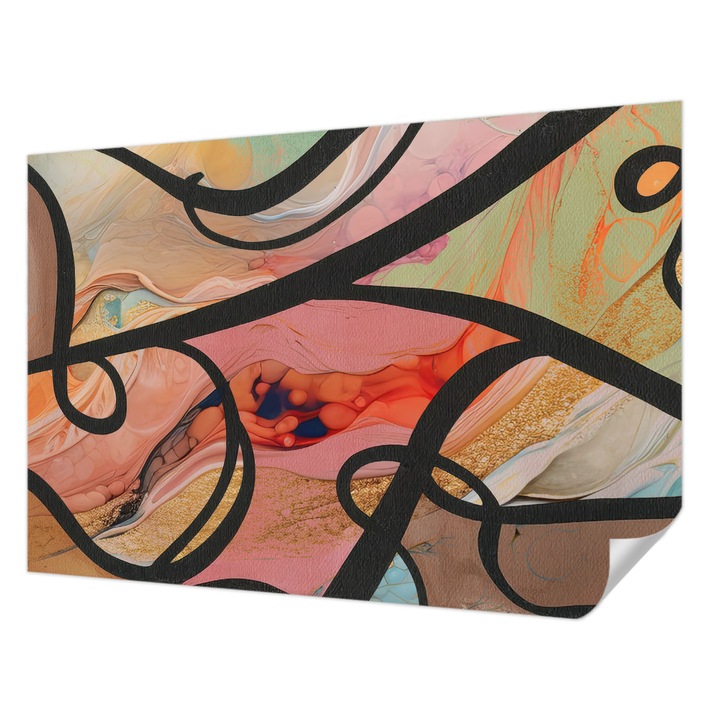 Öntapadós Tapéta Falra, Wallfluent, Színes mozgás, Narancssárga, 152 x 104 cm, Modern Dizájn, Könnyen Felszerelhető És Tisztítható, 010170060180000284793