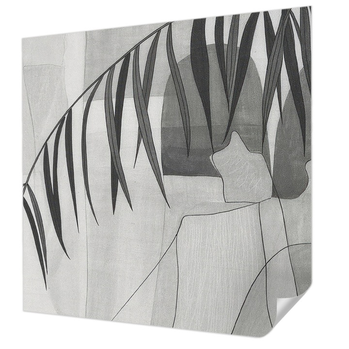 Öntapadós Dekor Tapéta, Wallfluent, Absztrakt pálmafa, Fehér, 250 x 250 cm, Könnyen Tisztítható, Nedvességálló, 010170060030000284995