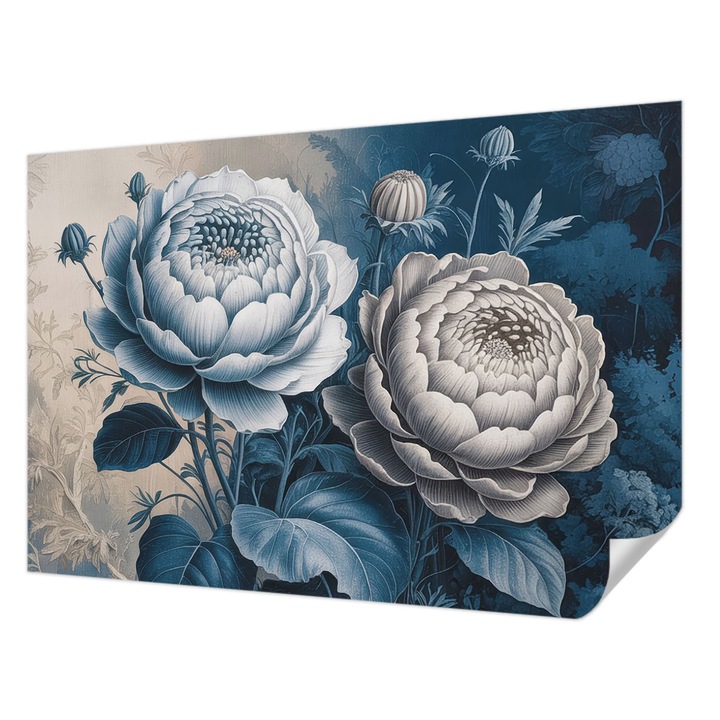 Öntapadós Tapéta Fali Dekoráció, Wallfluent, Romantikus virágok, Kék, 152 x 104 cm, Klasszikus, Könnyen Felszerelhető, 010170060180000284816