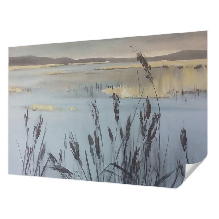 Öntapadós Dekor Tapéta, Wallfluent, Egy nyugodt tó, Szürke, 152 x 104 cm, Klasszikus, Könnyen Felszerelhető, 010170060180000284843