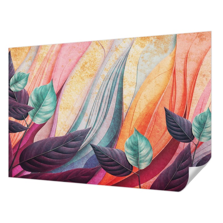 Tapet Autodeziv De Perete, Wallfluent, Frunze abstracte, Violet, 152 x 104 cm, Pentru Baie, Bucatarie, 010170060180000284847