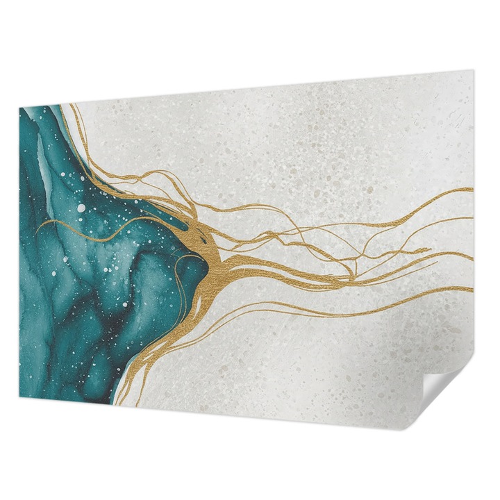 Öntapadós Tapéta Falra, Wallfluent, Türkiz vonalak, Kék, 152 x 104 cm, Fali Dekoráció, Nedvesség- És Foltálló, 010170060180000284855