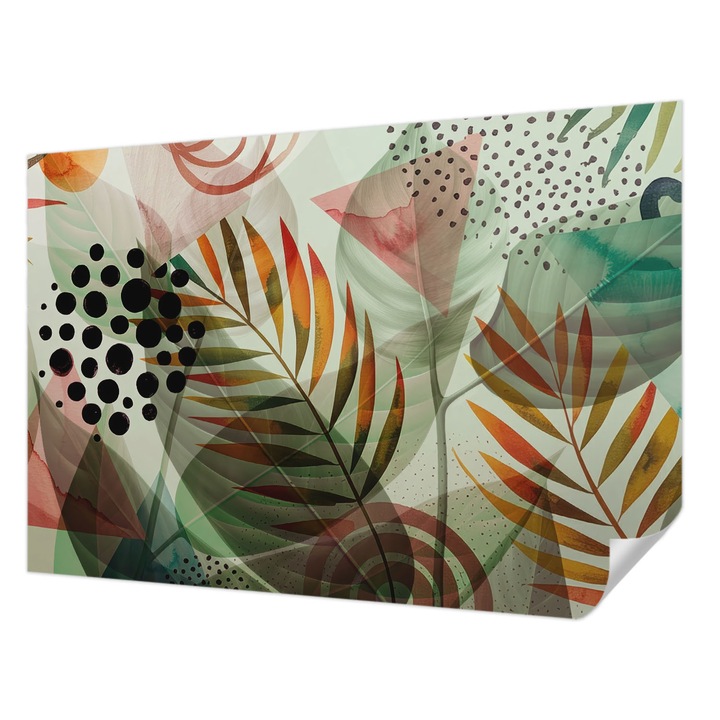 Öntapadós Tapéta Falra, Wallfluent, Absztrakt levelek, Zöld, 152 x 104 cm, Könnyen Tisztítható, Nedvességálló, 010170060180000284853