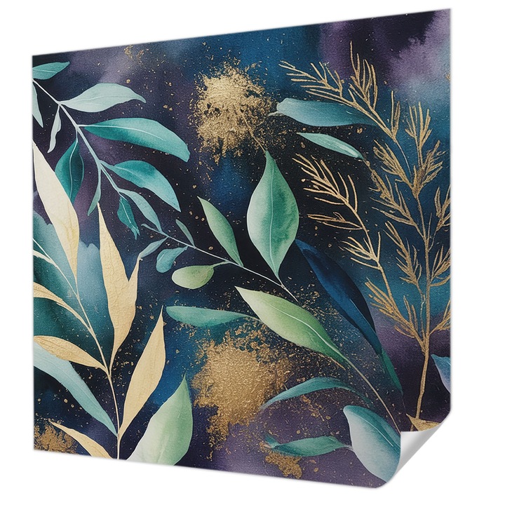 Tapet Autocolant De Perete, Wallfluent, Frunze botanice, Bleumarin, 250 x 250 cm, Decorativ, Usor De Instalat, 010170060030000285009