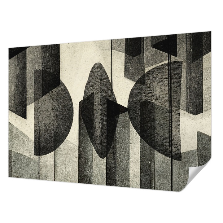 Tapet Textil Autocolant, Wallfluent, Forme geometrice, Negru, 152 x 104 cm, Pentru Living, Birou, Hol, 010170060180000284866