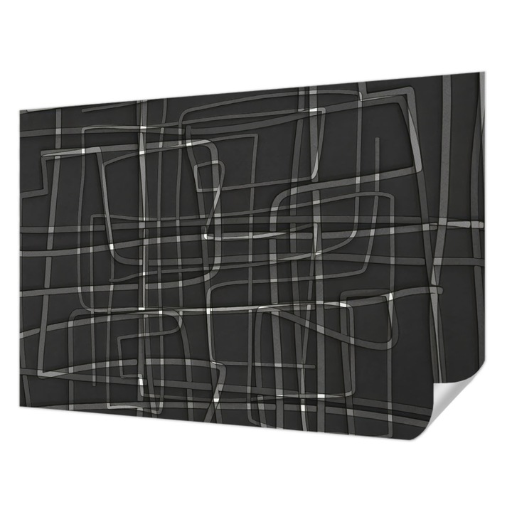 Tapet Textil Autocolant, Wallfluent, Linii abstracte, Negru, 152 x 104 cm, Pentru Interior, Usor De Curatat, 010170060180000284862
