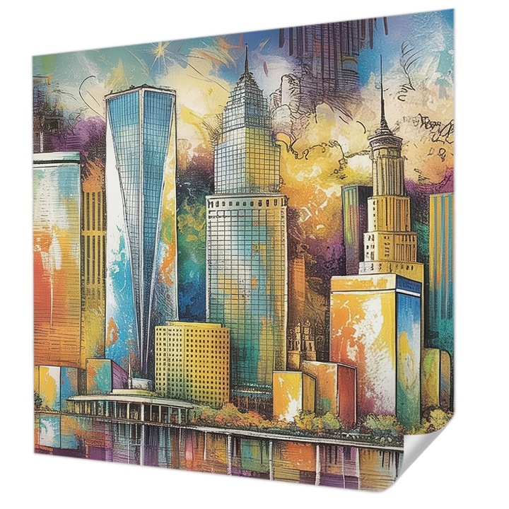 Tapet Autocolant De Perete, Wallfluent, Panorama orasului, Albastru, 250 x 250 cm, Pentru Sufragerie, Dormitor, 010170060030000285005