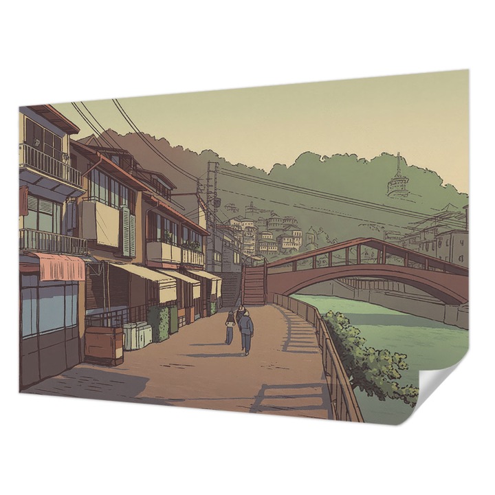 Öntapadós Tapéta Fali Dekoráció, Wallfluent, Pasztell tájkép, Barna, 152 x 104 cm, Nappaliba, Konyhába, 010170060180000284944