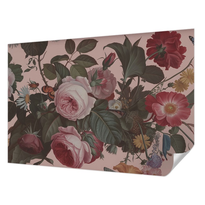 Öntapadós Tapéta Fali Dekoráció, Wallfluent, Virágos elegancia, Rózsaszín, 152 x 104 cm, Könnyen Tisztítható, Nedvességálló, 010170060180000284970