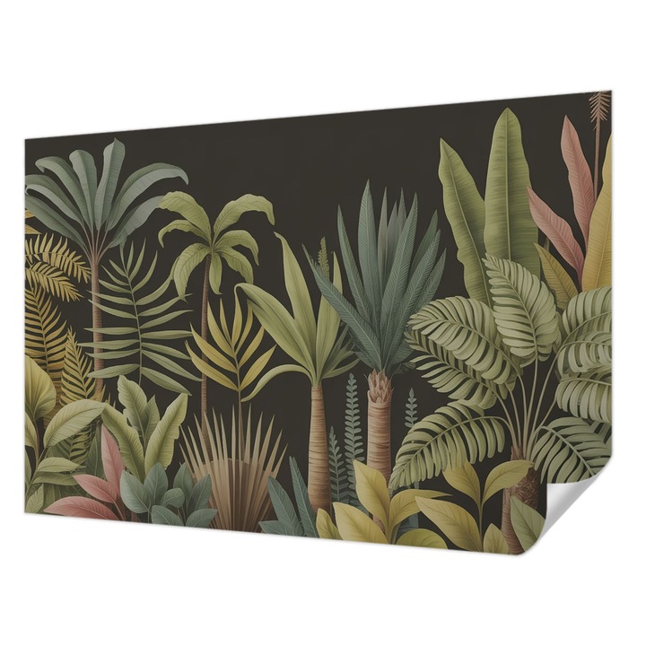 Öntapadós Dekor Tapéta, Wallfluent, Trópusi dzsungel, Zöld, 152 x 104 cm, Előszobába, Hálószobába, 010170060180000284969