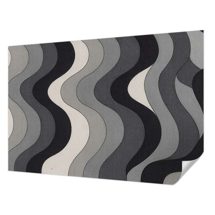 Öntapadós Tapéta Falra, Wallfluent, Szürke hullámok, Szürke, 152 x 104 cm, Nappaliba, Konyhába, 010170060180000284984